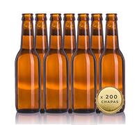 Bottiglie vuote di Birra da 33 cl riutilizzabili con Tappi Inclusi | Kit 20 Bottiglie e 200 Tappi per la Produzione di Birre Artigianali, Confezione di Bottiglia per la Lavorazione Artigianale