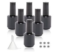 Bottiglie vuote in gel per unghie, 15 ml, bottiglie vuote di smalto con pennello, nero opaco, rotonde, ricaricabili, resistenti ai raggi UV, con sfere di miscelazione e imbuto