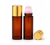 Bottiglie vuote per oli essenziali, 2 flaconi Rollon da 50 ml, bottiglie roll-on in vetro marrone con sfere di cristallo naturale, contenitori vuoti ricaricabili per deodorante da viaggio, quarzo rosa