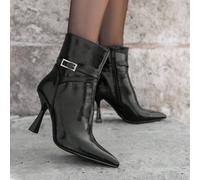 Bottines à talons aiguille effetto craquelé con boucle chic - style rétro moderno pour femme Scopri la raffinatezza con bottines à talons aiguille, pensati per celle che aiment affermano il loro stile