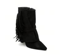 Bottines Pointues in Suède Perforé e Franches e Allure Bohème Persona affermativa, imbottigliamento noires, design unico, semifreddi, dinamismo e importazione. Concepisce dans une matière effet daim d