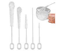 Bottle Brush - 5-Size Bottle Cleaning Brush Set | Nylon + Stainless Steel Bristles - Non-Scratch Resistant | Hanging Loop, Bottles, Straws, Teapot Spouts, Cups, Kitchen Cleaning Tools