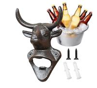 Bottle Opener Wall Mounted - Heavy Duty Manual Bull Head Beer Opener | Rustic Metal Wall Mount Bottle Cap Remover Decor | Durable Beverage Opening Tool For Kitchen Bar Garage Camping Outdoor