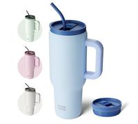 bottlebottle Tazza termica da 1200 ml, tazza con cannuccia e manico, tazza con cannuccia sottovuoto in acciaio inox, per regali, feste, ufficio, caffè (blu)