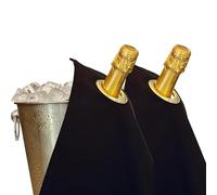 BOTTLECLOTHS - Classic Collection, Panni per Bottiglie con Anello in Metallo per Secchielli del Ghiaccio, Cotone, 42 cm, Foro Angolare (Nero con Anello in Metallo Dorato, Confezione da 2)