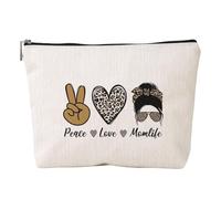 Bottone Borsa per il trucco con lettere ispiratrici stampate per le donne in finto lino da viaggio borsa organizer regalo motivazionale, Ymhzb3356