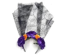 Bottone Fascia lunga per capelli con velo per Halloween, giorno dei morti, velo in pizzo con fiore, fascia per capelli, per cosplay, accessorio per capelli da donna