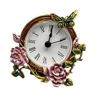Bottone Orologio da tavolo silenzioso design analogico dipinto a mano in metallo floreale farfalla corpo scrivania per camera da letto e metallo