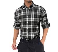 Bottoni da uomo Giacca da boscaiolo spessa Camicia a quadri casual a maniche lunghe da uomo Camicia a quadri con bottoni a quadri Camicie da abito a scacchi vestibilità regolare, Grigio, L