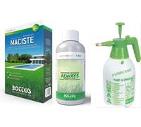 Maciste, Sementi per tappeto erboso ideale per zone aride 1Kg + Concime Fertilizzante per Prato Bottos Always 1 Lt, con Pompa Spruzzatore a Pressione