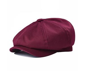 BOTVELA Cappello da Uomo Newsboy Piatto 100% Cotone Gatsby Ivy Golf Cabbie Hat, Borgogna, 7.625