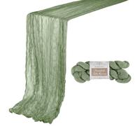 BOUBONI 1 runner da tavola da 3 m, verde salvia, 89 x 300 cm, in garza boho, runner da tavola per formaggi, per feste di compleanno, matrimoni, baby shower, decorazioni natalizie, eventi speciali