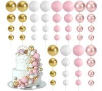 BOUBONI 48 Pz Palline Cake Topper Decorazioni Schiuma Cupcake Topper Palline Decorazioni per Torta Compleanno per Feste di Compleanno Matrimonio Anniversario (Oro Rosa, Rosa, Bianco, Oro)