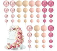 BOUBONI 48 Pz Palline Cake Topper Decorazioni Schiuma Cupcake Topper Palline Decorazioni per Torta Compleanno per Feste di Compleanno Anniversario (Rosa Glitter, Oro Rosa, Marrone Chiaro, Albicocca)