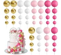 BOUBONI 48 Pz Palline Cake Topper Decorazioni Schiuma Cupcake Topper Palline Decorazioni per Torta Compleanno per Feste di Compleanno Matrimonio Anniversario (Rosa Rossa, Rosa, Bianca, Oro)