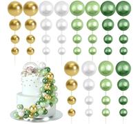 BOUBONI 48 Pz Palline Cake Topper Decorazioni Schiuma Cupcake Topper Palline Decorazioni per Torta Compleanno per Feste di Compleanno Matrimonio Anniversario (Verde, Bianco, Oro)