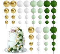 BOUBONI 48 Pz Palline Cake Topper Decorazioni Schiuma Cupcake Topper Palline Decorazioni per Torta Compleanno per Feste di Compleanno Matrimonio Anniversario (Verde, Verde Chiaro, Bianco, Oro)