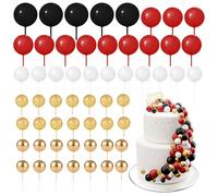 BOUBONI 60 palline glitterate per torte, in schiuma, mini palloncini, topper per cupcake, decorazione per torte, compleanni, baby shower, feste (serie glitter nero rosso)