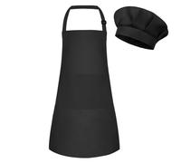 BOUBONI Grembiule e cappello da cuoco per bambini, set di grembiule da cucina regolabile con 2 tasche, cappello da cuoco e grembiule per cucinare e dipingere (nero), B-nero, S