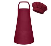 BOUBONI Grembiule e cappello da cuoco per bambini, set di grembiule da cucina regolabile con 2 tasche, cappello da cuoco e grembiule per cucinare e dipingere, Vino rosso G, L