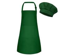 BOUBONI Grembiule e cappello da cuoco per bambini, set di grembiule da cucina regolabile con 2 tasche, cappello da cuoco e grembiule per cucinare e dipingere, I Verde Scuro, S