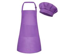 BOUBONI Grembiule e cappello da cuoco per bambini Set Grembiule da cucina artistico regolabile con 2 tasche Cappello da cuoco e grembiule per bambini per cucinare, cuocere al forno e dipingere, S