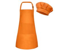 BOUBONI Set di grembiule e cappello da chef per bambini, regolabile, con 2 tasche, cappello da chef e grembiule per cucinare e dipingere, Arancione, L
