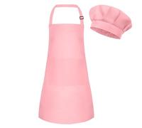 BOUBONI Set di grembiule e cappello da cuoco per bambini Regolabile Grembiule da cucina con 2 tasche Grembiule e cappello da cuoco per bambini per cucinare, cuocere, dipingere, E-rosa, S
