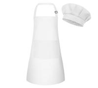 BOUBONI Set Grembiule e Cappello da Chef per Bambini - Grembiule da Chef Regolabile con 2 Tasche - Cappello da Chef e Grembiule per Bambini per Cucinare, Cucinare e Dipingere (Bianco, Piccolo)