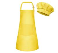 BOUBONI Set grembiule e cappello da cuoco per bambini, regolabile, con 2 tasche, cappello da cuoco e grembiule per cucinare, cuocere e dipingere
