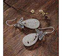 Boucles D'Oreilles De Style Chinois Eardrop S925 Argento Sterling Néfrite Naturelle Giada Bianca Papillon Personnalisé Correspondant À Toutes Les Boucles D'Oreilles Féminines (Fiori Di Fiori Di Fiori