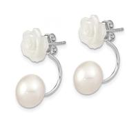 Boucles d'oreilles pendantes en argent sterling 925, perles d'eau douce de 8 Ã 9 mm et nacre en forme de fleur 230.910