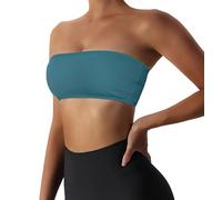 Boudaner Reggiseno sportivo da donna, imbottito, senza spalline, senza cuciture, per yoga, allenamento, bralette, Azzurro chiaro, S