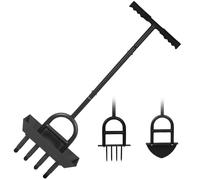 Boudech Aeroforge - Arieggiatore per Prato Manuale 3 in 1 con Aeratore a 4 Punte Pala a Mezzaluna per Bordatura e Carotaggio con Vassoio di Stoccaggio per la Cura del Giardino Nero