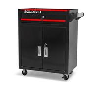 BOUDECH® BUDDY - Carrello da officina a due ante con cassetto e serratura, armadietto da garage con ruote autobloccanti, superficie di lavoro con tappetino antiscivolo