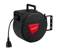 BOUDECH® Denki 15 - Avvolgicavo Elettrico Automatico da Parete 15 m per esterno interno 250V Attacco Shuko in Polypropylene Nero