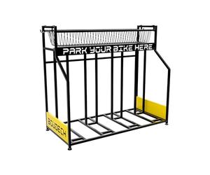 Boudech Parkade - Rastrelliera Portabici 4 Posti Supporto per Bicicletta a Pavimento da Garage con Cesta Portaoggetti e 4 Ganci in Metallo Nero