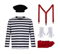 BOUFEIDA Costume da Pantomime da uomo, costume francese per adulti, 5 pezzi