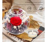 BOUFEIDA Rosa Eterna, Rosa Stabilizzata Vera sotto Cupola di Vetro con 18 Candele Profumate - Un Biglietto d'Auguri e Un Vassoio di bambù Regalo per Donna, Moglie, Fidanzata, Compleanno (Rosso)