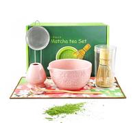 BOUFEIDA Set di 7 matcha, set da tè macha rosa, matcha in ceramica, set completo per matcha, cerimonia, regalo per gli amanti del matcha