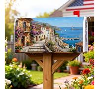Bougainvillea Coperture magnetiche per cassette postali, stile mediterraneo, rustico, ciottoli, mare, estate, blu, decorazione per giardino, cortile, 45,7 x 53,3 cm