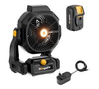 BougeRV Ventilatore portatile ricaricabile da 18 V, 8 Ah, alimentato a batteria, 755 CFM, con doppi ganci in metallo, porta USB, luce brillante per esterni, lavoro, magazzino, campeggio, camper
