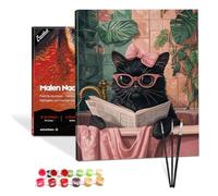 Bougimal Dipingere con i numeri adulti Animale con pennelli e colori acrilici inclusi - 40 x 50 cm, Gatto che legge 1, Con Telaio