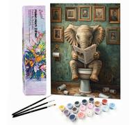 Bougimal Dipingere con i Numeri Adulti Animale, Kit per dipingere con i Numeri con pennelli e pigmento Acrilico Regalo, Elefante con un giornale, Senza Telaio 28 * 35 cm