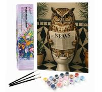 Bougimal Dipingere con i Numeri Adulti Animale, Kit per dipingere con i Numeri con pennelli e pigmento Acrilico Regalo, Gufo legge il giornale 1, Senza Telaio 28 * 35 cm