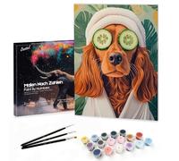 Bougimal Dipingere con i Numeri Adulti Animale, Kit per dipingere con i Numeri con pennelli e pigmento Acrilico Regalo, Cane nella vasca 1, Con Telaio 28 * 35 cm