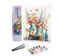 Bougimal Dipingere con i Numeri Adulti Paesaggi, Kit per dipingere con i Numeri con pennelli e pigmento Acrilico Regalo, Fiori 3, Senza Telaio 28 * 35 cm