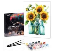 Bougimal Dipingere con i Numeri Adulti Paesaggi, Kit per dipingere con i Numeri con pennelli e pigmento Acrilico Regalo, Girasole, Con Telaio 28 * 35 cm