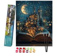 Bougimal Dipingere con i Numeri Adulti Paesaggio con Pennelli e Colori Acrilici inclusi - 40 x 50 cm, Castello nel libro, Senza Telaio