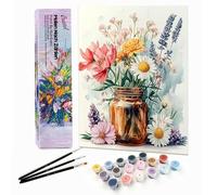 Bougimal Dipingere con i Numeri Adulti Paesaggio, Kit per dipingere con i Numeri con pennelli e pigmento Acrilico Regalo, Fiori semplici 57, Senza Telaio 28 * 35 cm